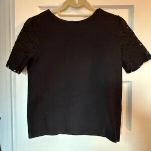 Loft Petite XS Black Short Sleeve Lace Shirt